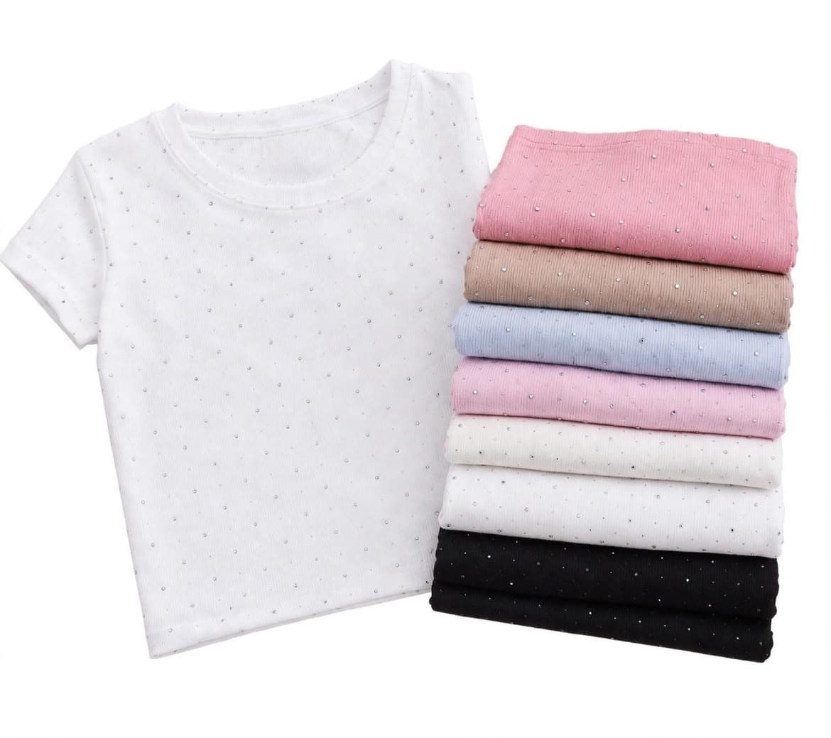 Camiseta Acanalada con Brillantes para Dama